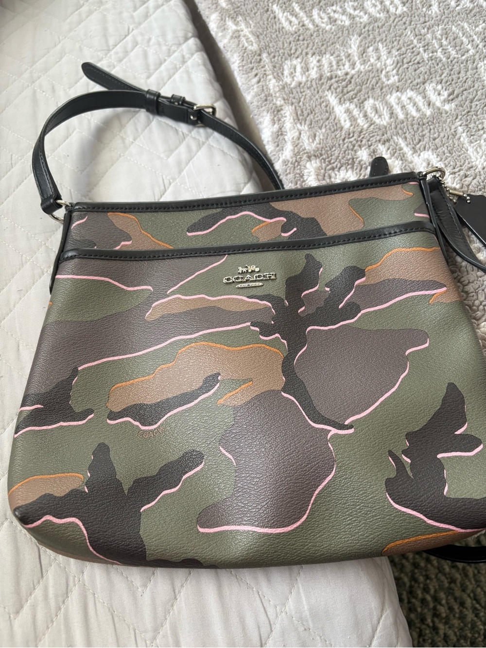COACH Green & Black Camouflage Crossbody with Pink Accents